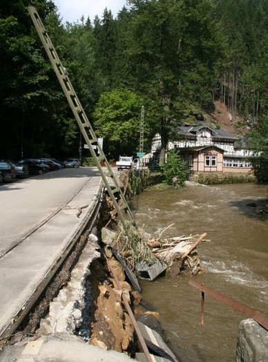 Oberleitungsmast vor Lichtenhainer Wasserfall