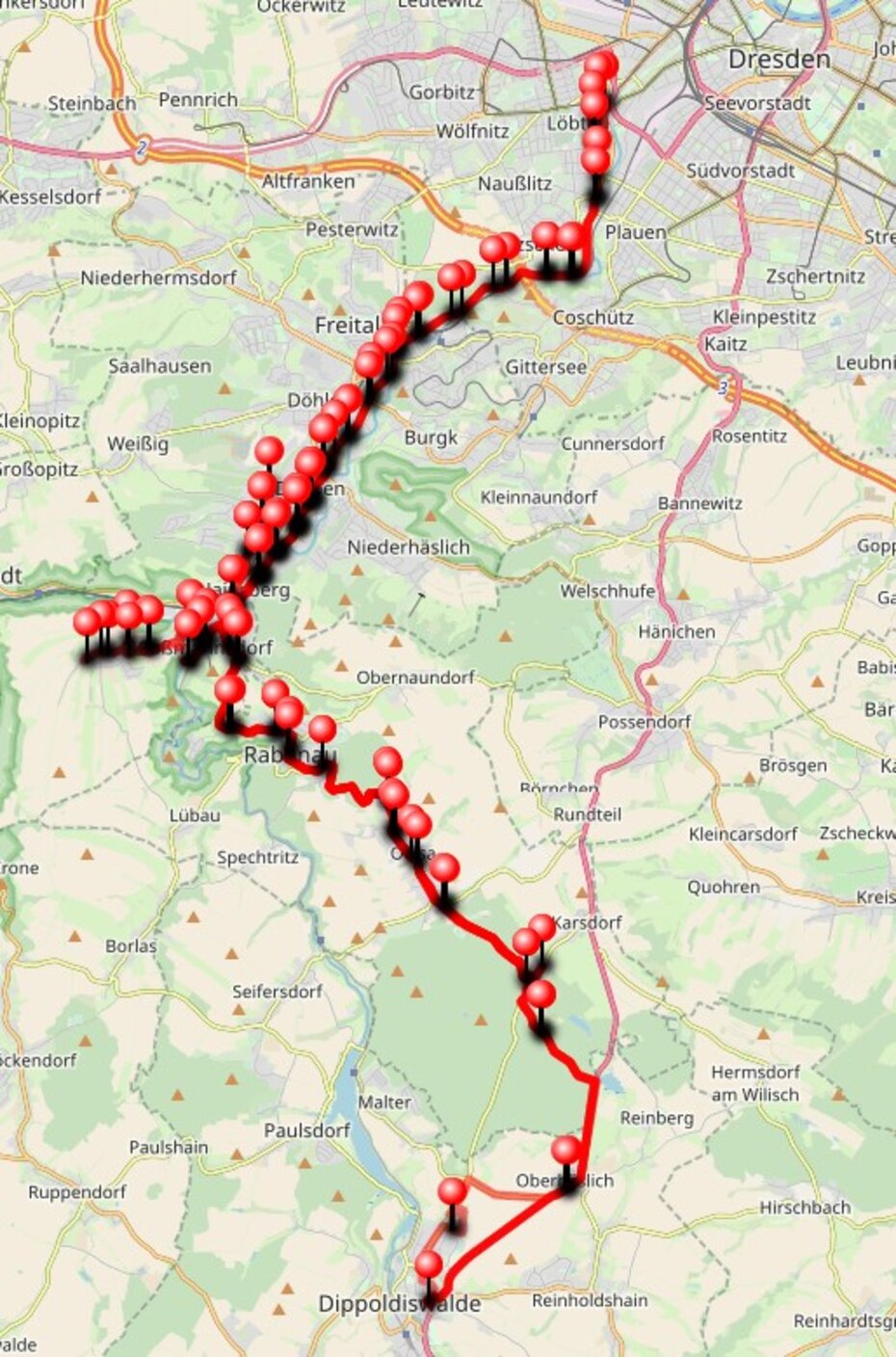 Linienweg und Haltestellen der Linienkombination 160 und PlusBus 348