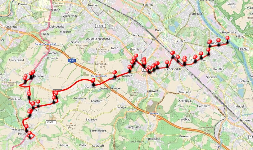 Linienweg und Haltestellen der Linienkombination 88/353