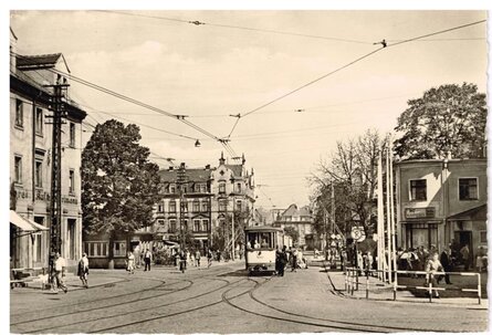 Ansichtskarte mit Straßenbahn