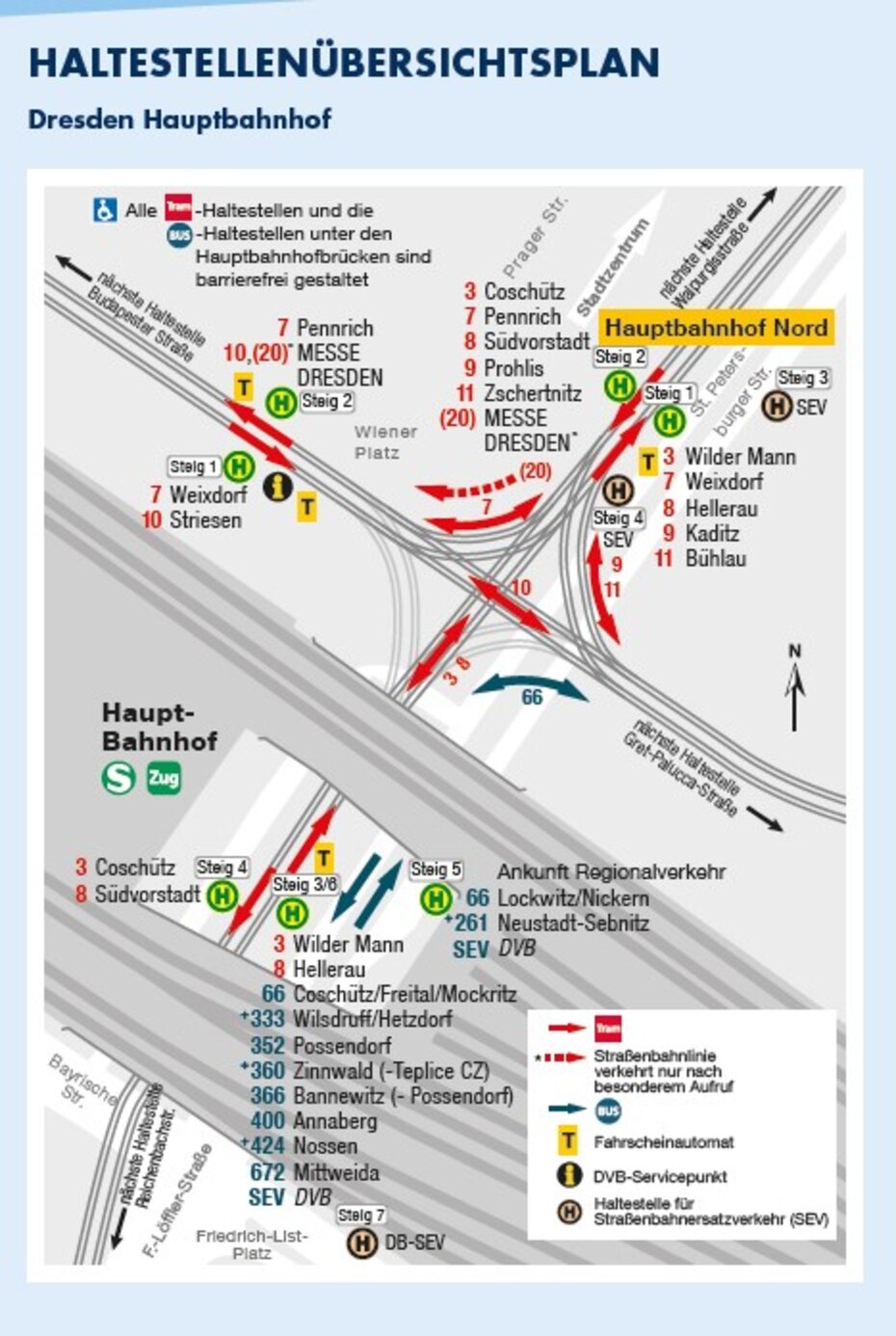 Plan der Übergangsstelle Hauptbahnhof Dresden