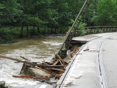 Oberleitungsmast vorm Lichtenhainer Wasserfall