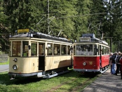 historische Triebwagen der Kirnitzschtalbahn