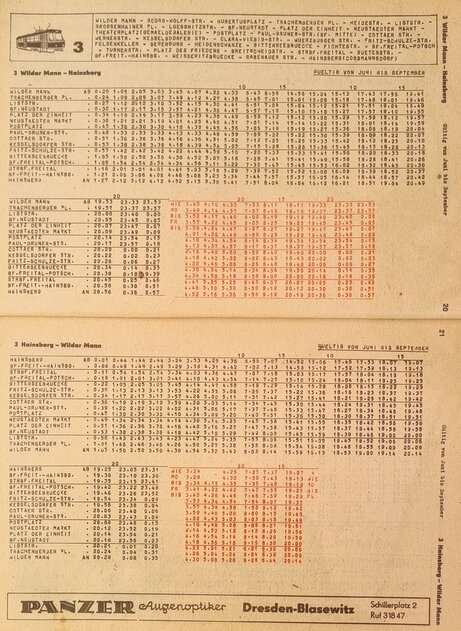 Straßenbahnlinie 3 letzter Sommerfahrplan